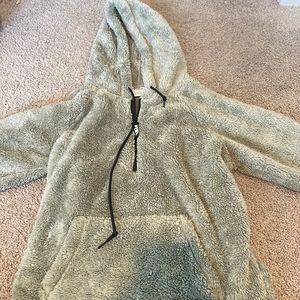 PINK green fuzzy quarter zip w/ hood and front pockets